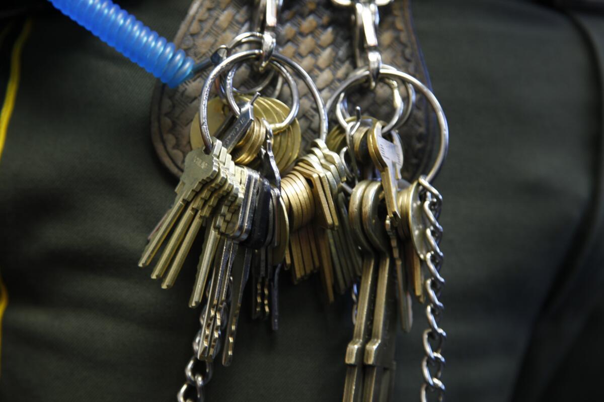 An American citizen who was born in Mexico has sued the California Department of Corrections and Rehabilitation, alleging discrimination after he was turned down for a job as a prison guard. Above, keys belonging to a guard at Pelican Bay State Prison.