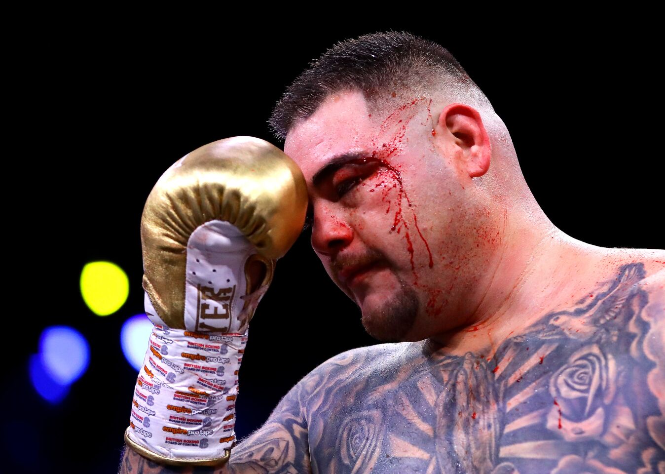 Andy Ruiz Jr. reacts with a cut to his left eye during a heavyweight title fight with Anthony Joshua on Dec. 7 in Diriyah, Saudi Arabia.