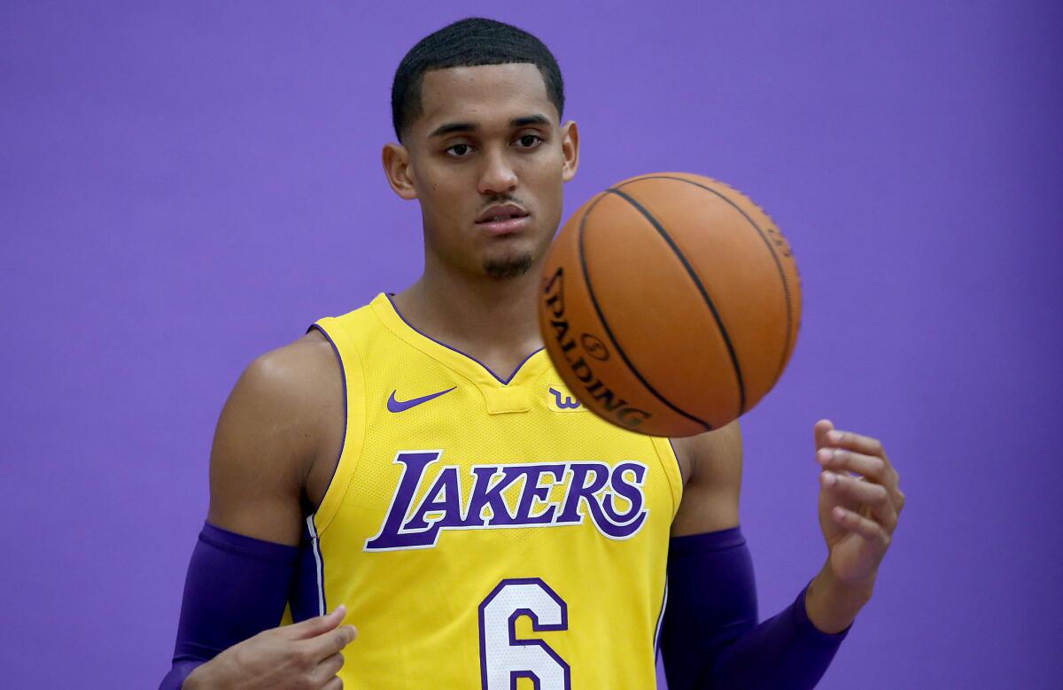 Lakers guard Jordan Clarkson appears at the team's media day.
