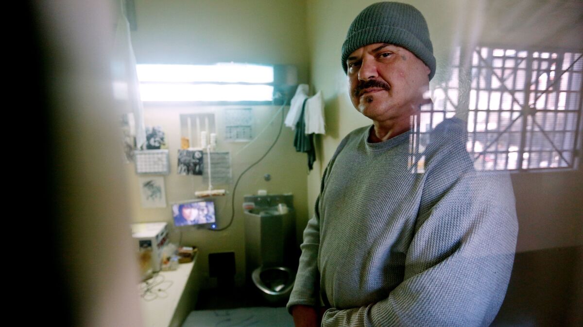 Death row inmate Scott Pinholster in a private cell at the adjustment center at San Quentin State Prison.