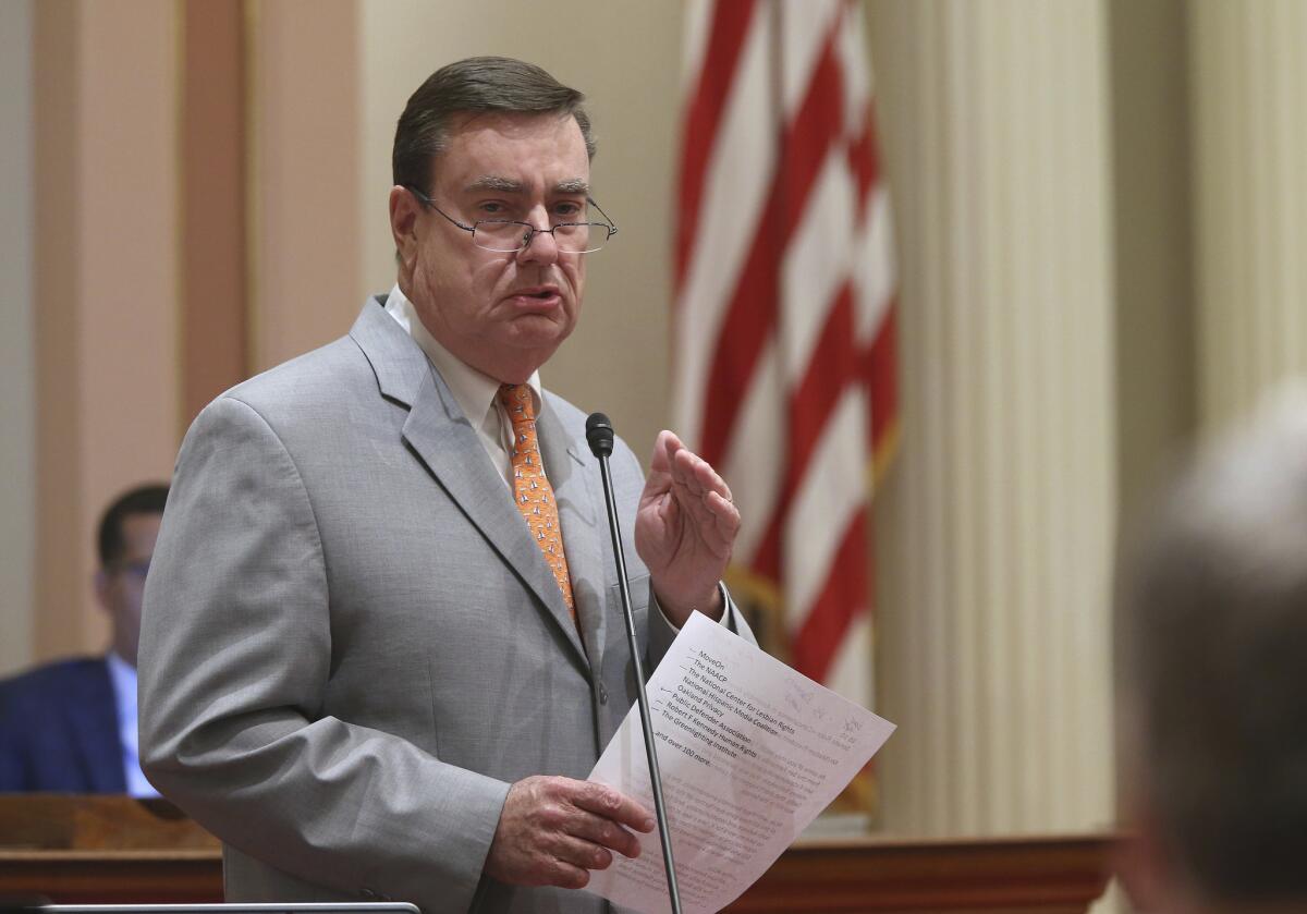 State Sen. Joel Anderson (R-Alpine) speaks at the Capitol in Sacramento in August.