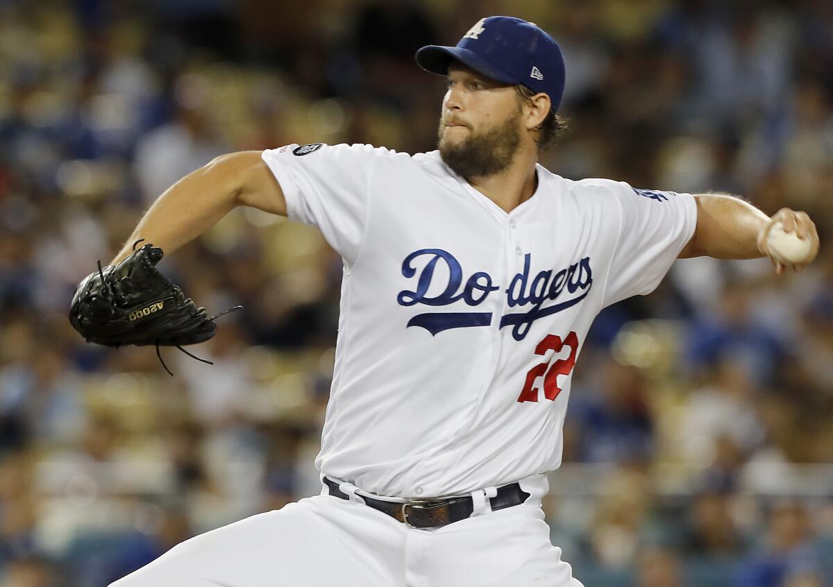 Dodgers starter Clayton Kershaw delivers a pitch during a 16-3 victory over the Toronto Blue Jays on Tuesday.