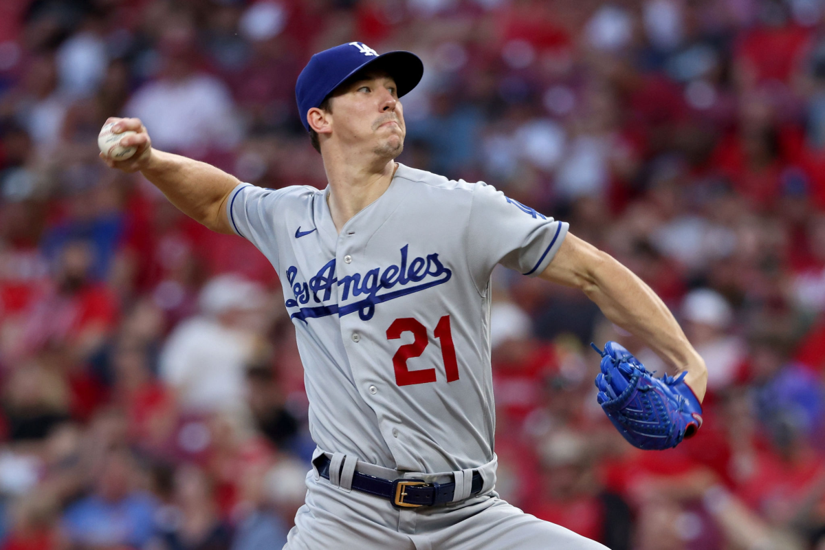 Dodgers pitcher Walker Buehler about to throw ball