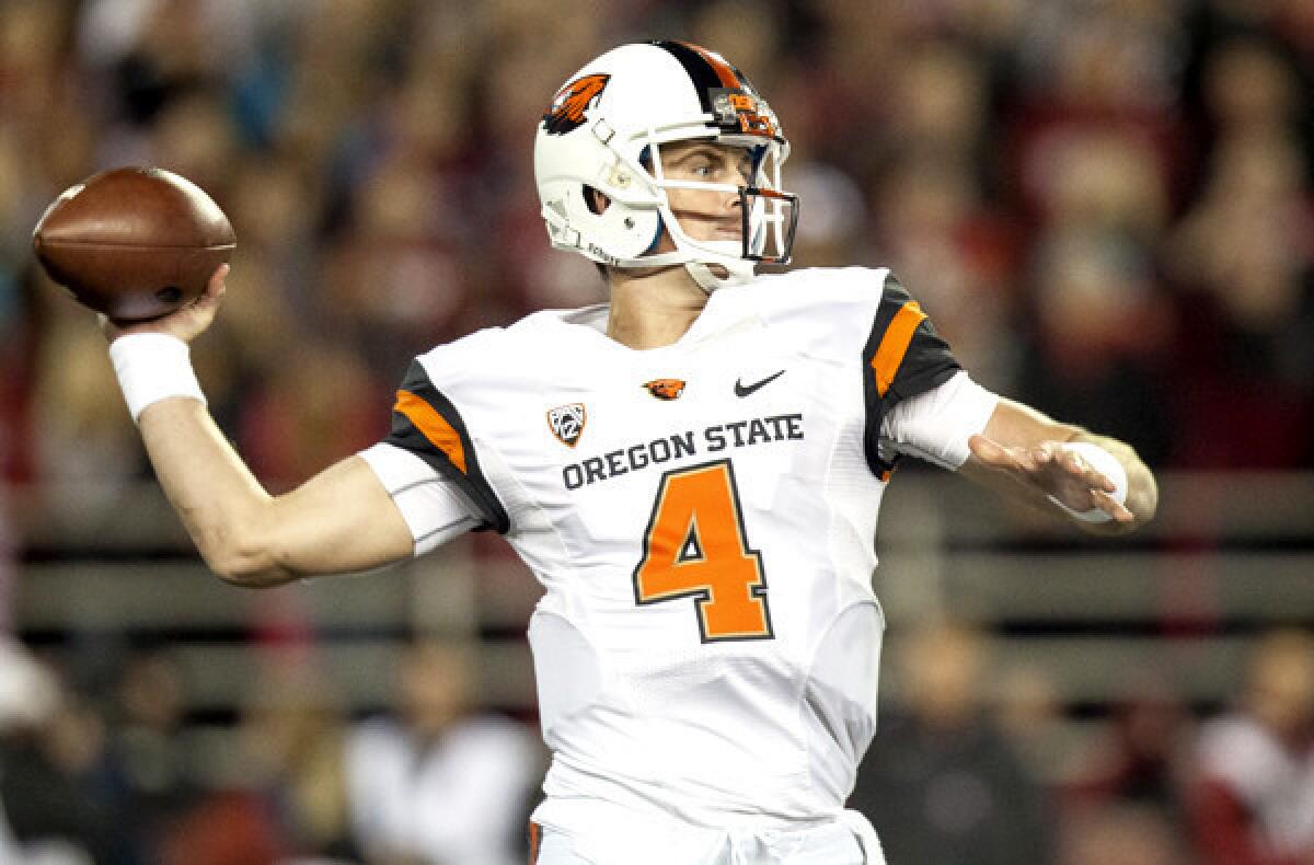 Oregon State quarterback Sean Mannion attempts a pass against Washington State earlier this season.