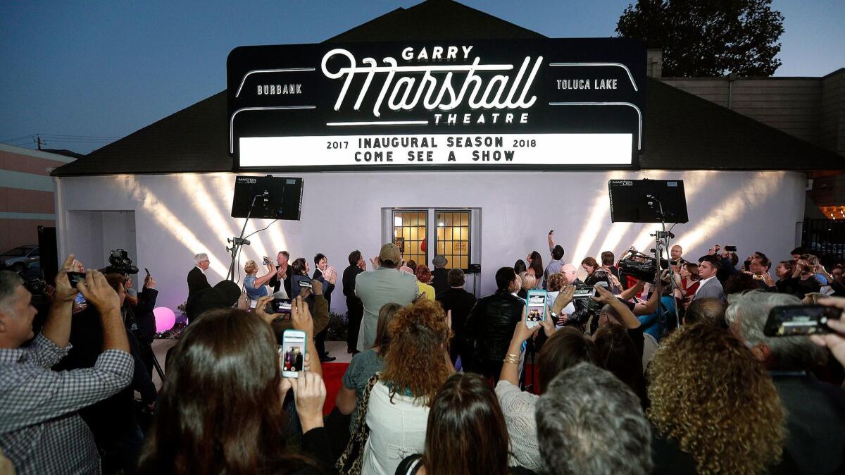 The new sign after the lighting of the marquee for the new Garry Marshall Theatre in Burbank on Thursday.