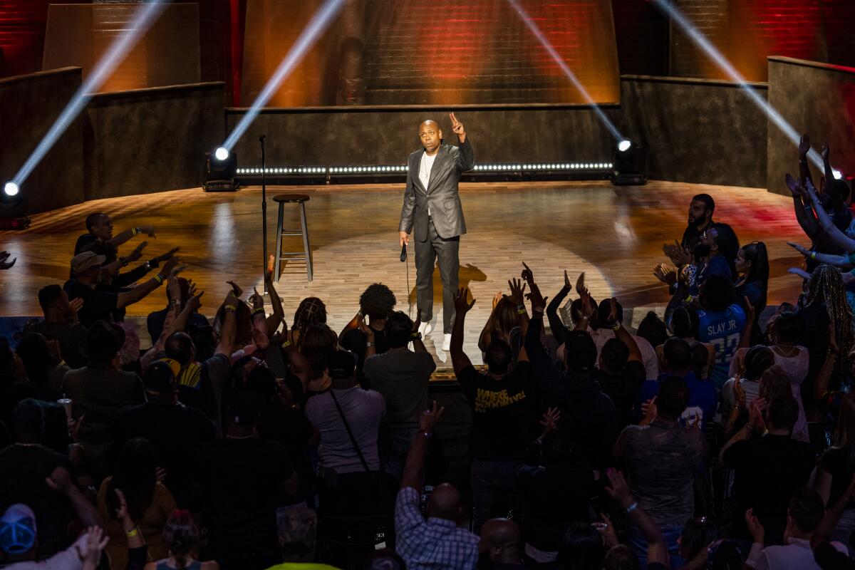 Dave Chappelle during the taping of his controversial Netflix comedy special "The Closer."