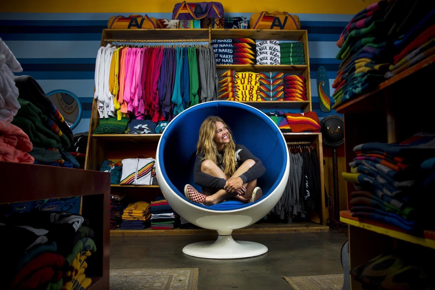 Paige Mycoskie, designer and founder of Venice-based Aviator Nation clothing line, is photographed inside her flagship store on Abbott Kinney in Venice.