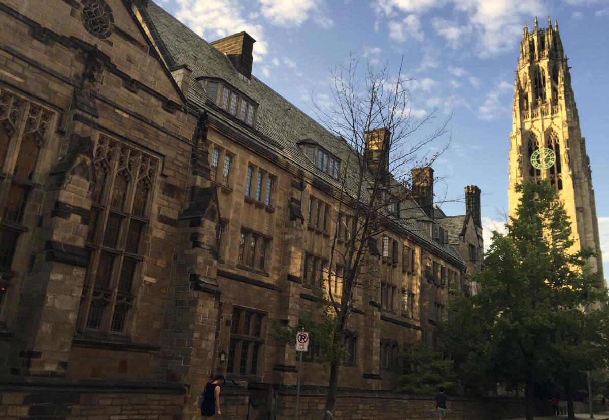 Harkness Tower on the Yale campus in New Haven, Conn., in 2016.