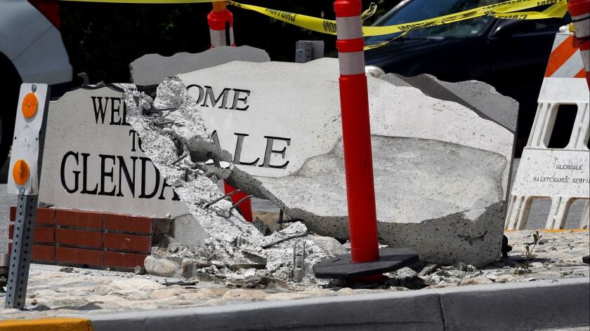 A "Welcome to Glendale" sign on Foothill Boulevard at Pennsylvania Avenue was removed Friday and won't be replaced. Its fate mirrors another monument sign on the street that was taken out late last year.