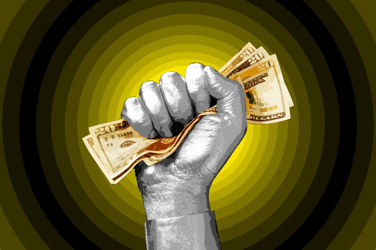 Illustration of a hand holding $20 bills