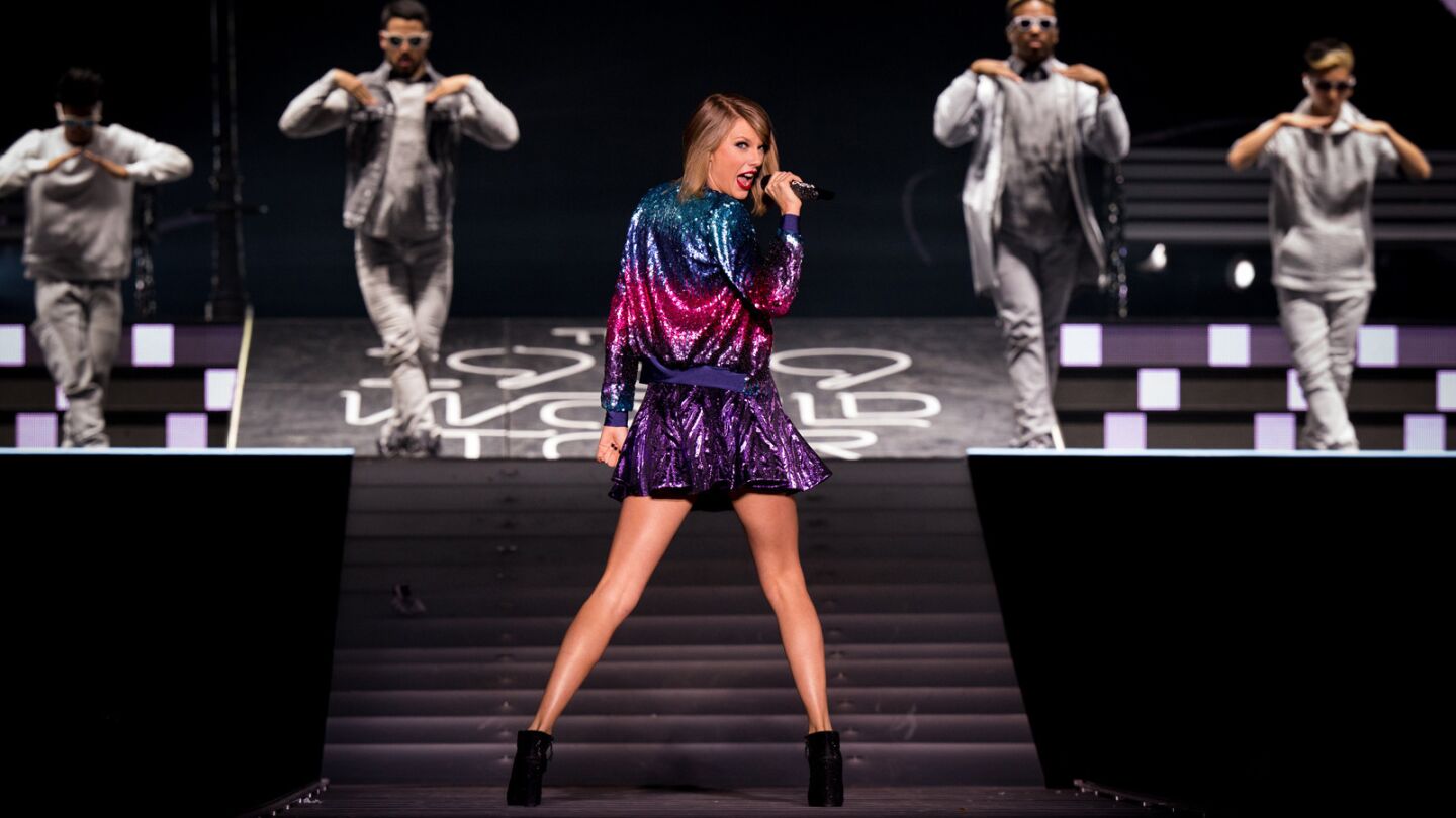Taylor Swift adds sparkle to the stage as she performs at Louisiana State's Tiger Stadium in Baton Rouge, La., on May 22. She's making the rounds with her 1989 World Tour.