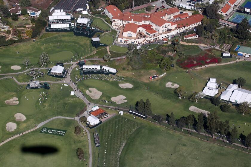 Shown is an aerial view of Pacific Palisades' Riviera Country Club from the MetLife blimp on Feb. 19.