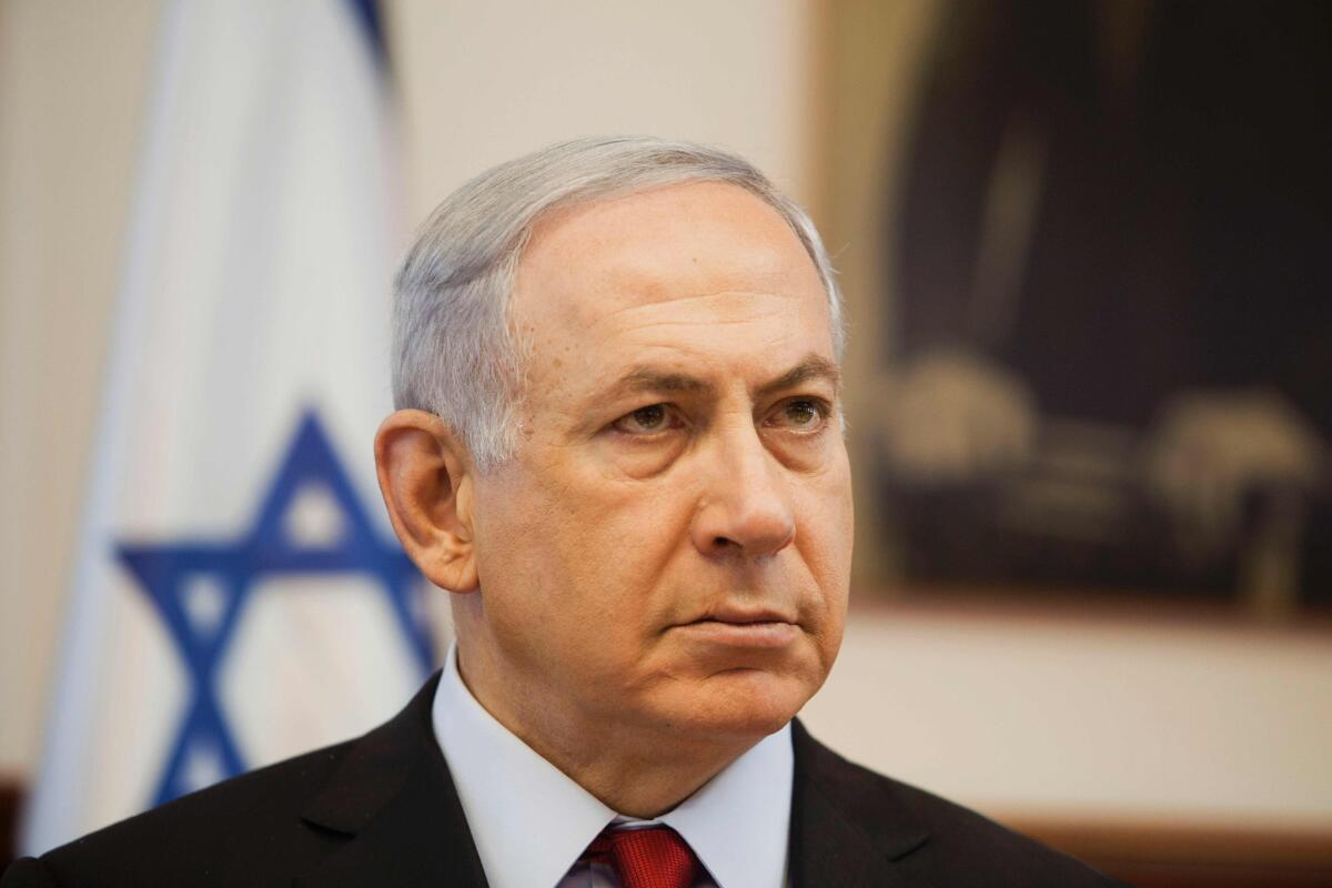 Israeli Prime Minister Benjamin Netanyahu at a Cabinet meeting in Jerusalem.