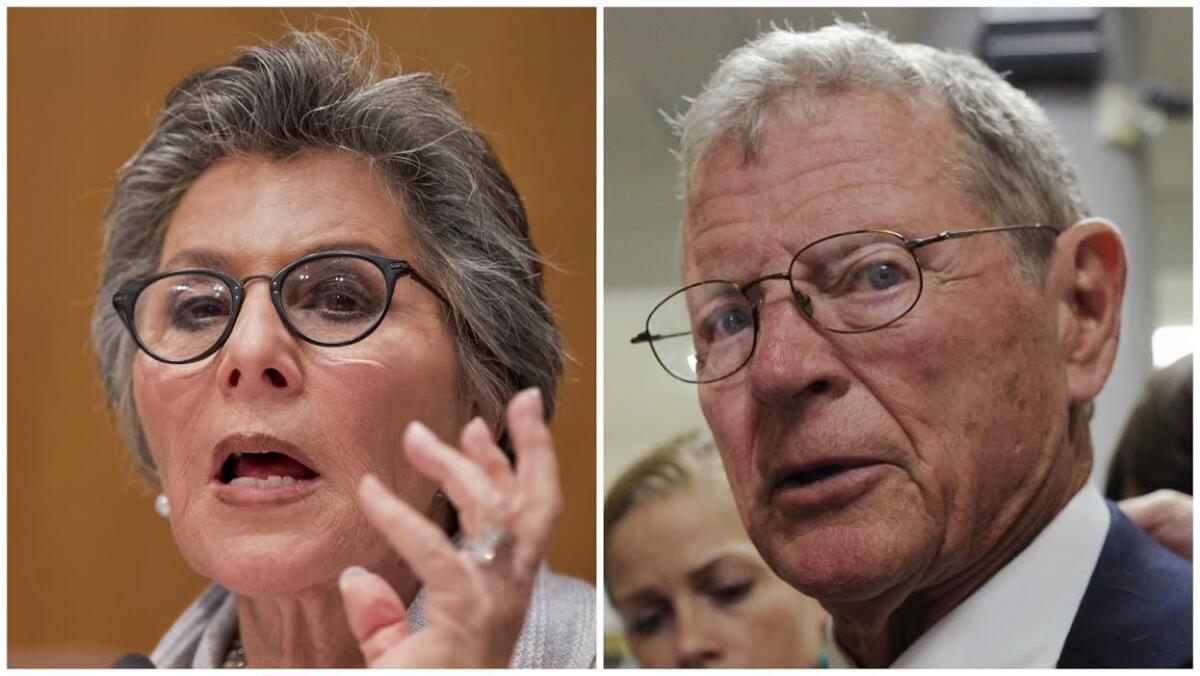 "I think XL stands for extra lethal," said Sen. Barbara Boxer (D-Calif.), a leading opponent of the pipeline. "We're talking about jobs," protested Sen. James Inhofe (R-Okla.), who has dismissed climate change as a hoax.