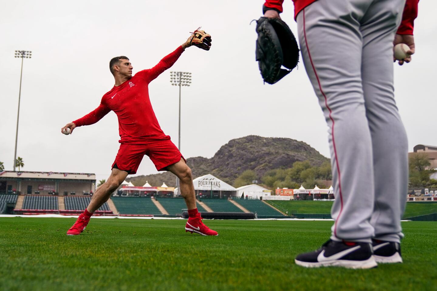 Angels pitching prospect Jacob Barnes works out during a spring training practice in Tempe.