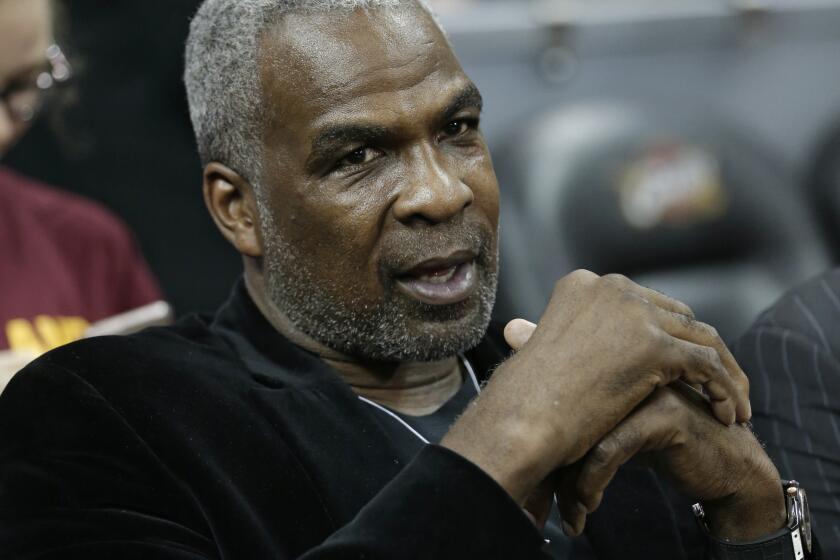 FILE - Former New York Knicks player Charles Oakley is shown before an NBA basketball game between the Knicks and the Cleveland Cavaliers in Cleveland, Feb. 23, 2017. (AP Photo/Tony Dejak, File)