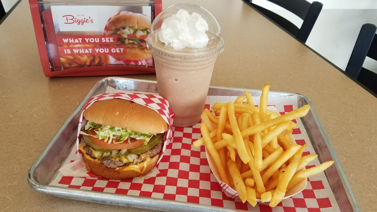 Biggie's cheesburger, fries and chocolate shake