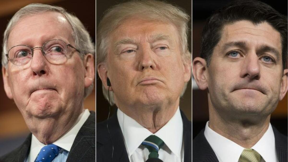 President Trump has been publicly critical of Senate Majority Leader Mitch McConnell, left, and House Speaker Paul Ryan.