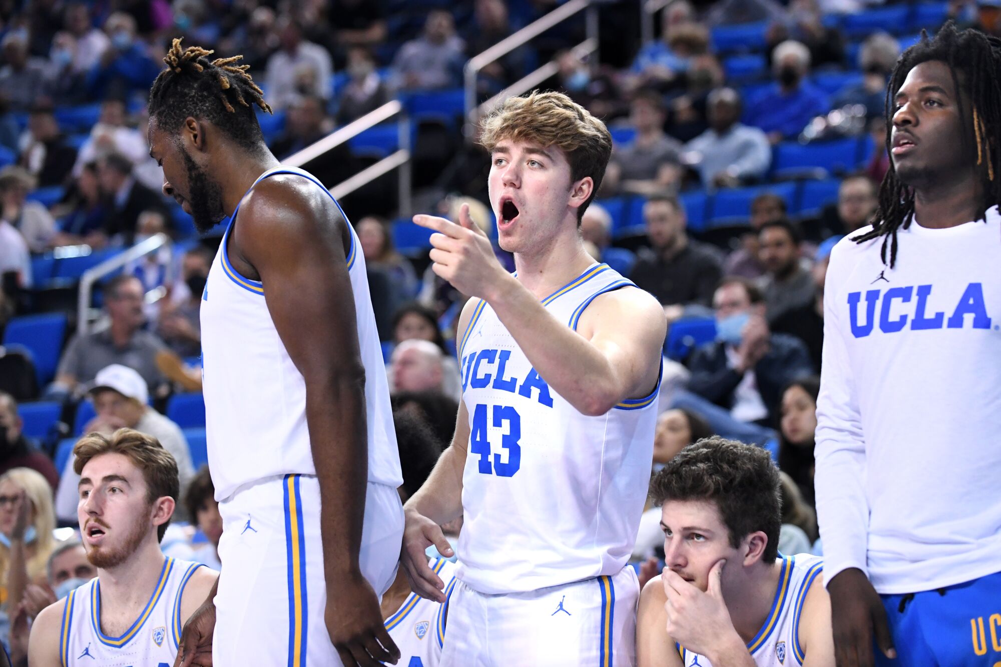 UCLA's Russell Stong cheers during a recent game against Northern Florida at Pauley Pavilion 