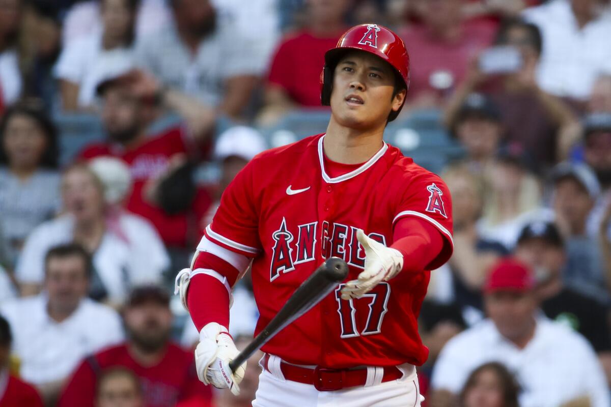 Angels designated hitter Shohei Ohtani during a game with the Yankees.