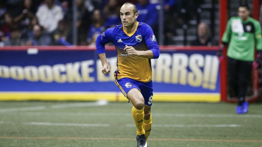 San Diego Sockers forward Landon Donovan (9) moves downfield in the first quarter against Tacoma.