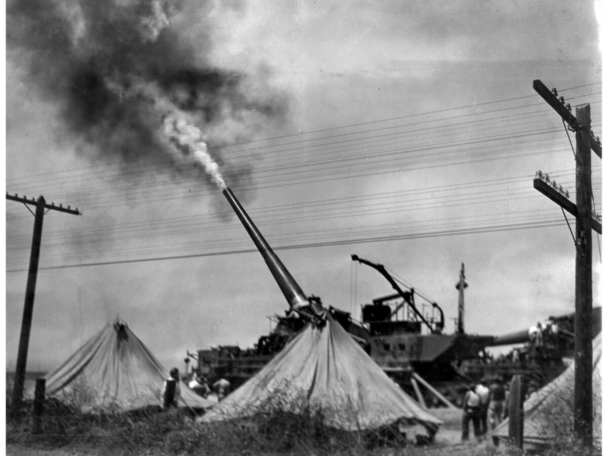 June 12, 1936: An Army coastal defense 14-inch railway gun is fired from a site near Ocaenside.