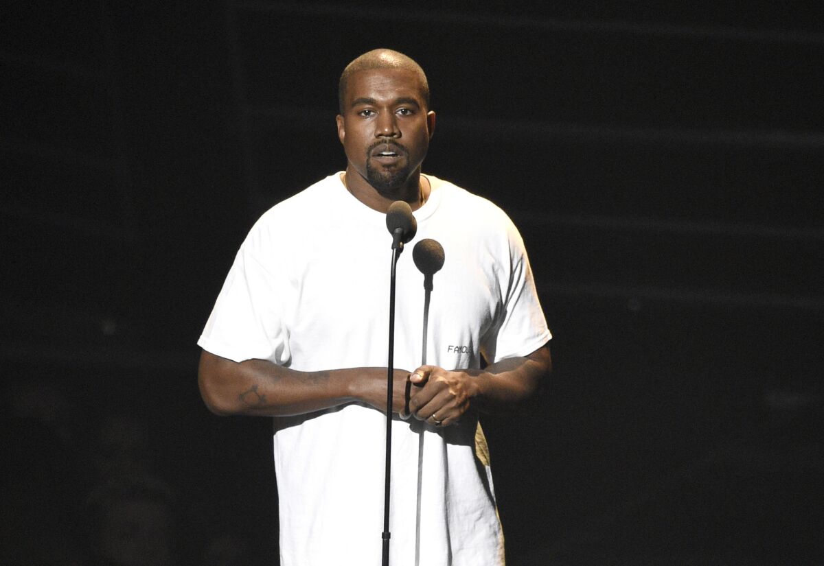 In this Aug. 28, 2016 file photo, Kanye West speaks at the MTV Video Music Awards in New York.