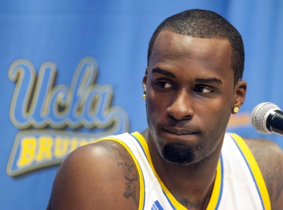 UCLA Bruins guard-forward Shabazz Muhammad, who was declared ineligible Friday after an NCAA investigation found a violation of NCAA amateurism rules, takes questions from the media in October.