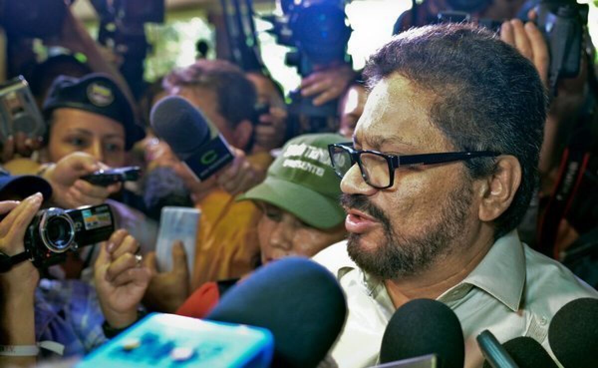 FARC commander Ivan Marquez reads a statement to the media at Convention Palace in Havana.