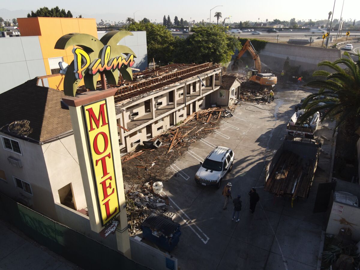 Demolition of the Palms Motel in south Los Angeles.
