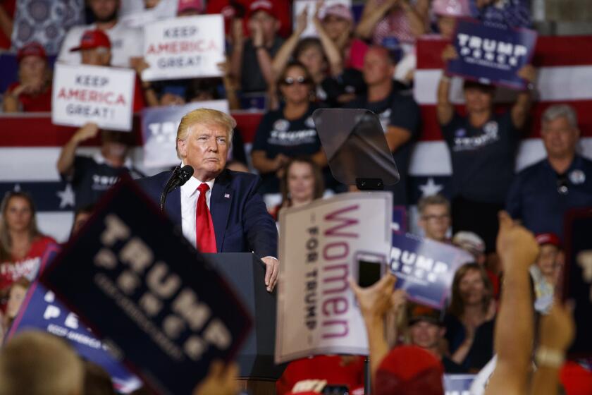 President Donald Trump pauses as he speaks at a campaign rally at Williams Arena in Greenville, N.C., Wednesday, July 17, 2019. (AP Photo/Carolyn Kaster)