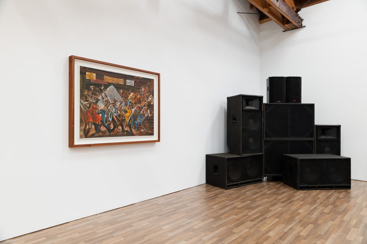 Installation image from Ernie Barnes: Where Music and Soul Live at UTA Artist Space, Beverly Hills.