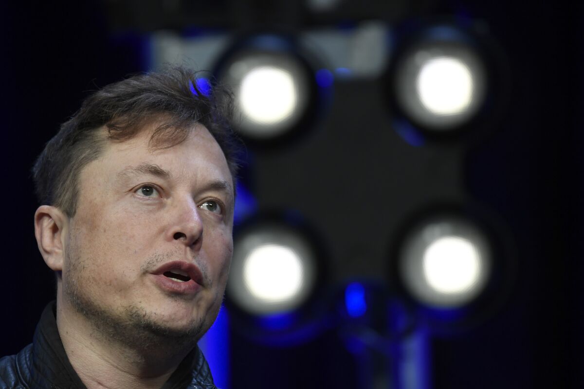 Tesla and SpaceX Chief Executive Officer Elon Musk speaks at the SATELLITE Conference and Exhibition in Washington. 