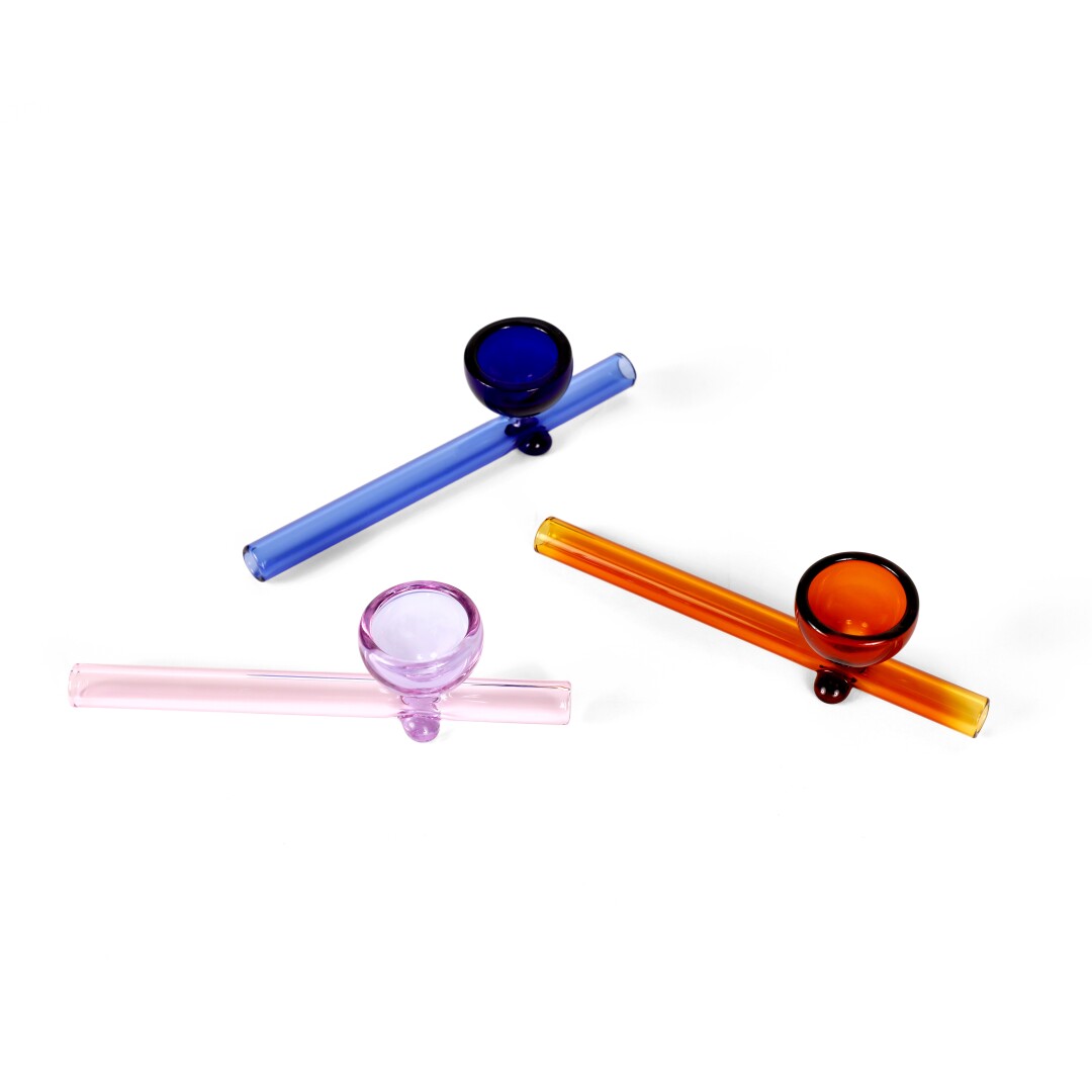 Three slender glass pipes.