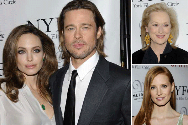 Stars such as Angelina Jolie and Jessica Chastain graced the red carpet at this year's New York Film Critics Circle Awards. "The Artist" took best picture at the Jan. 9 show, while Meryl Streep and Brad Pitt took home performance awards.