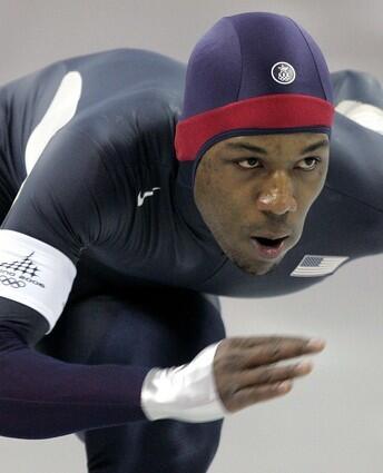 United States' Shani Davis, from Chicago, Ill., skates on his way to the gold medal during the Winter Olympics.
