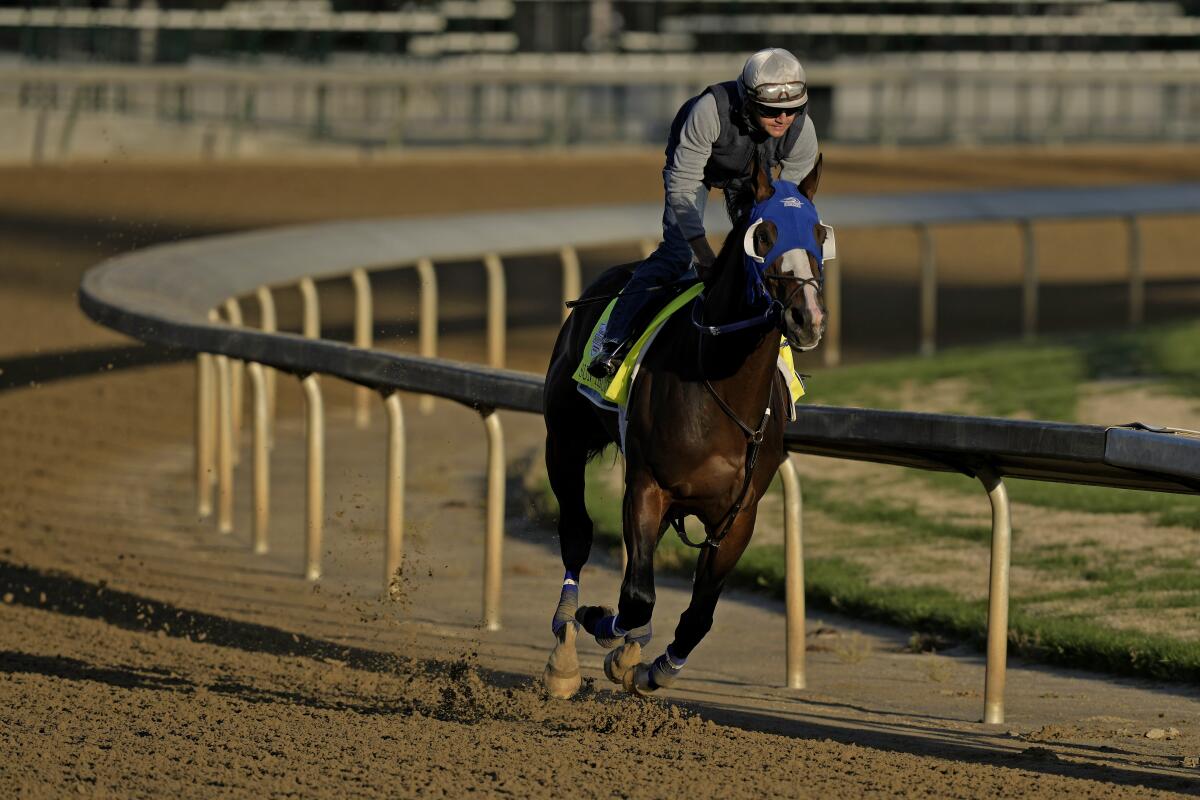 Kentucky Derby entrant Sun Thunder works out at Churchill Downs on Tuesday.