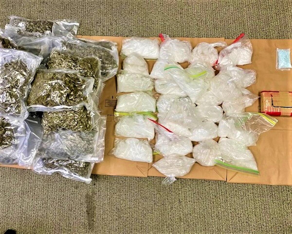 During a recent Costa Mesa traffic stop, police officers seized methamphetamine,marijuana, cocaine and 1,000 fentanyl pills.