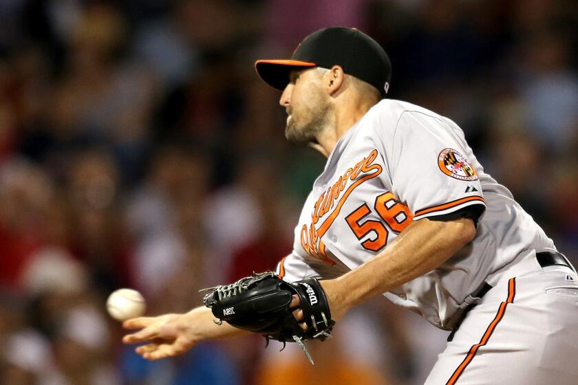 Baltimore Orioles reliever Darren O'Day throws a pitch during the eighth inning of a game against the Boston Red Sox on June 23.