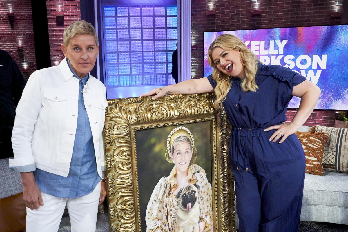 Ellen DeGeneres and Kelly Clarkson on "The Kelly Clarkson Show."