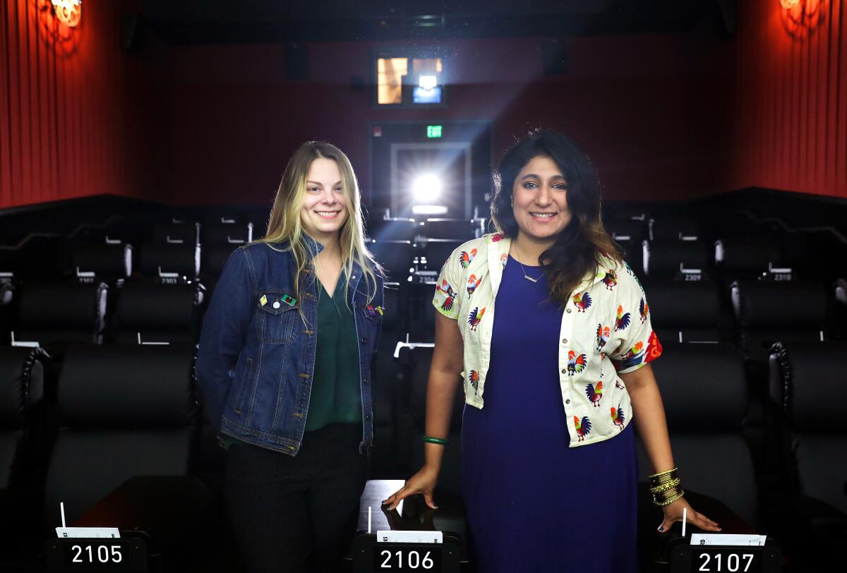 Rachel Walker, Head of Creative and Programming, left, and Anam Syed, Head of Marketing, of Alamo Drafthouse LA