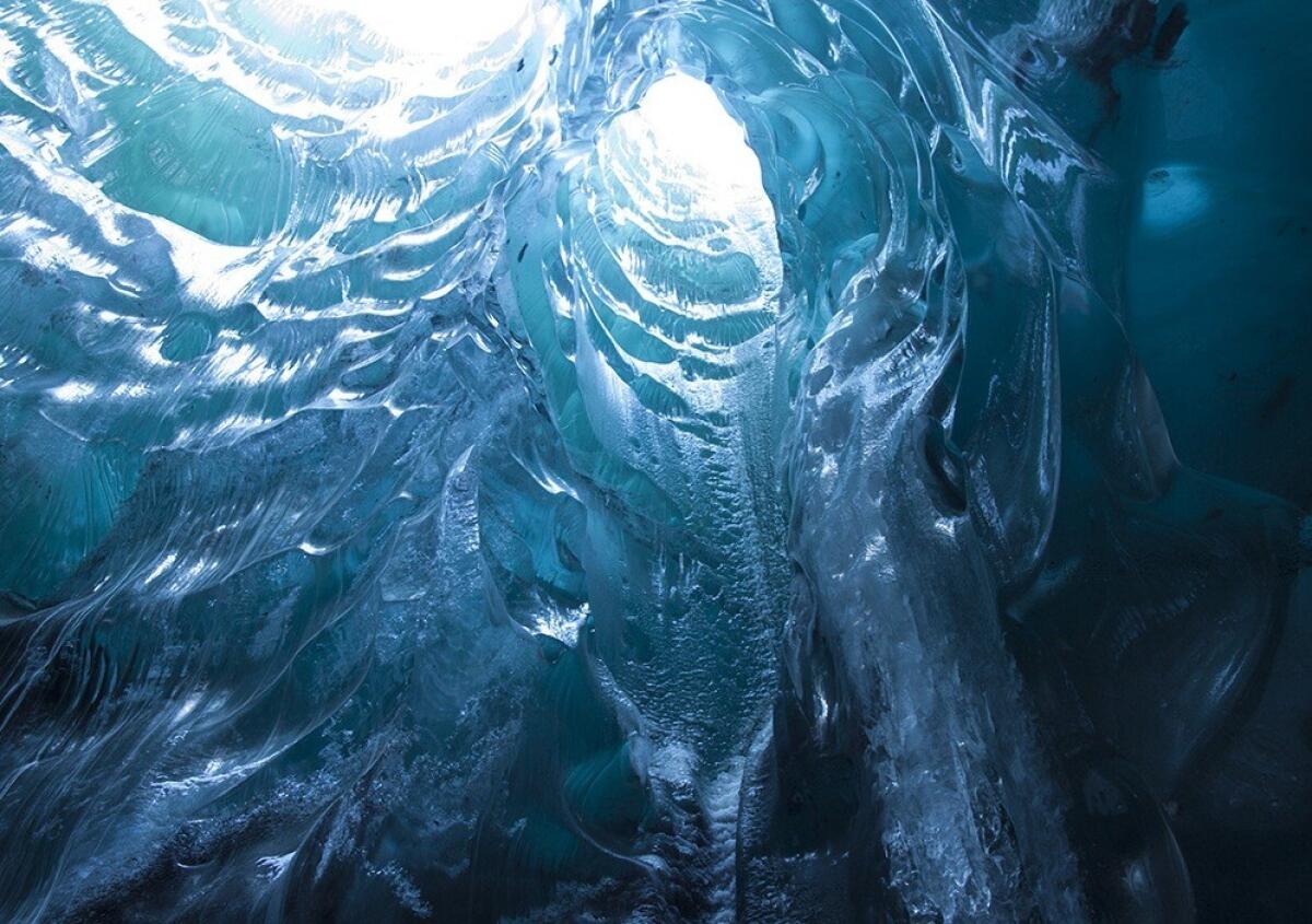 Ice caves at Mendenhall Glacier in Alaska.