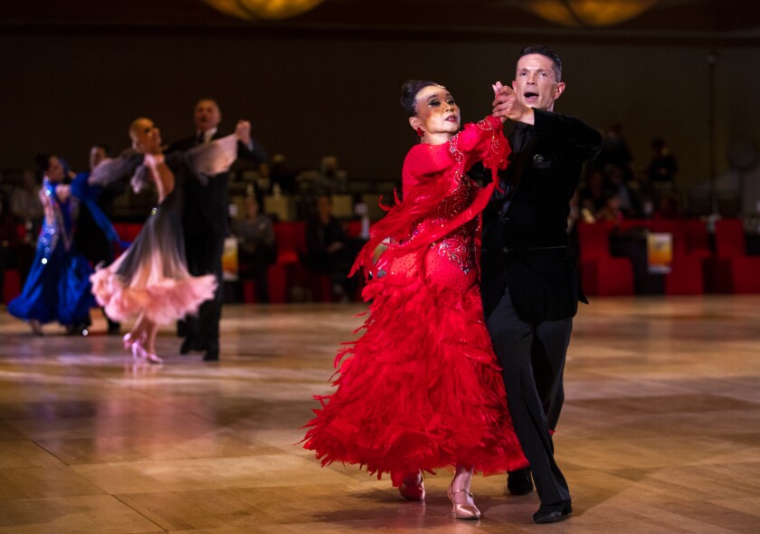 The semifinal round of the senior open ballroom scholarship at the California Open DanceSport Championships Friday.