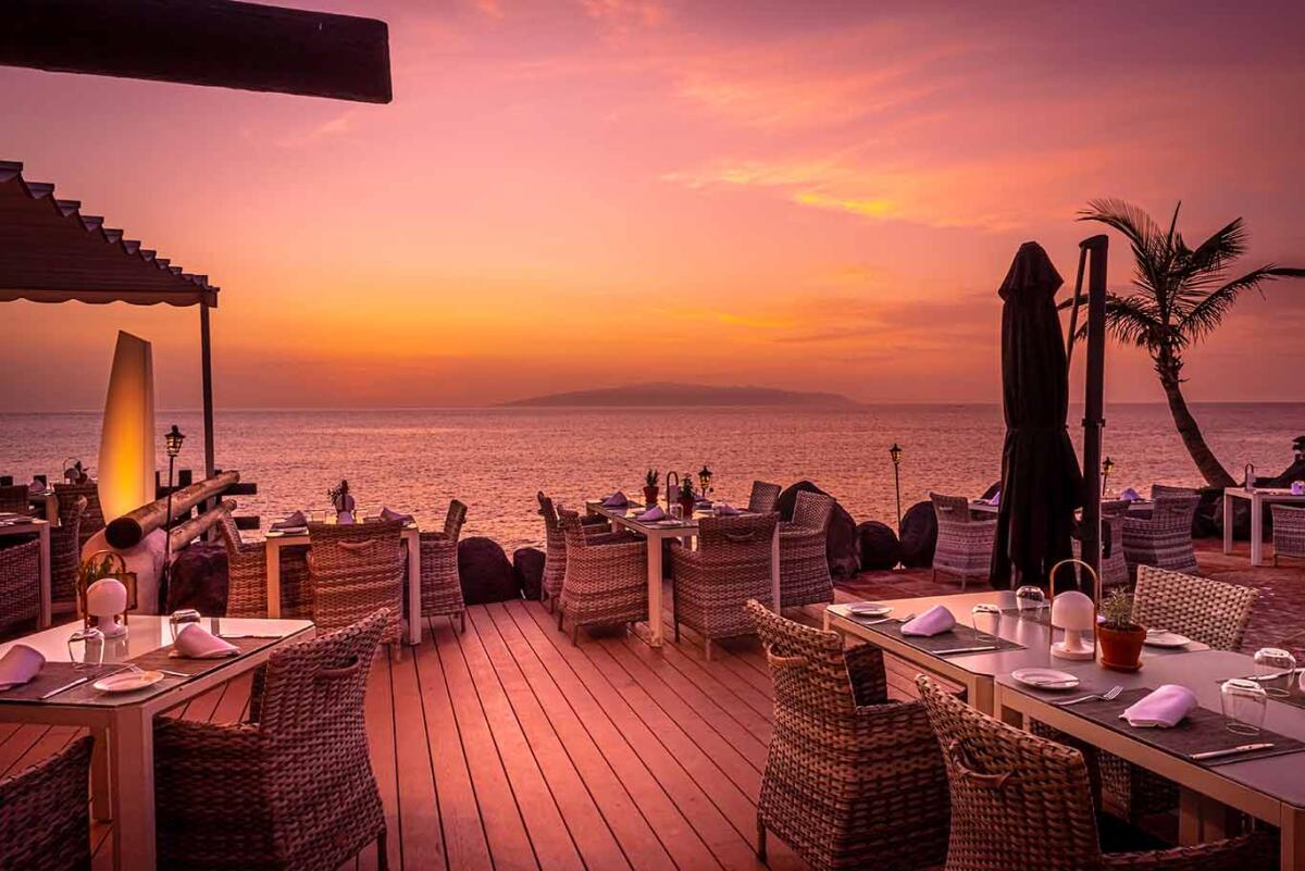 Breathtaking sunset at a restaurant in Tenerife, Spain.