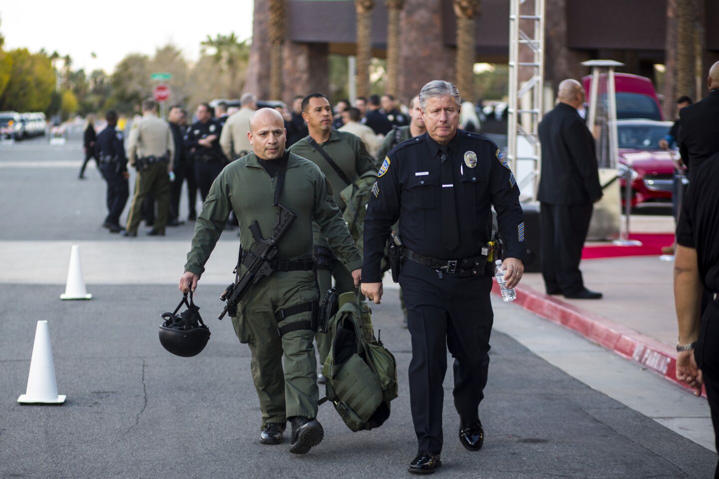 Security outside the Palm Springs Convention Center before the start of the 2016 Palm Springs International Film Festival Awards Gala in Palm Springs.