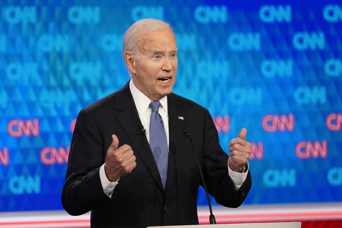 President Biden speaks during a presidential debate.