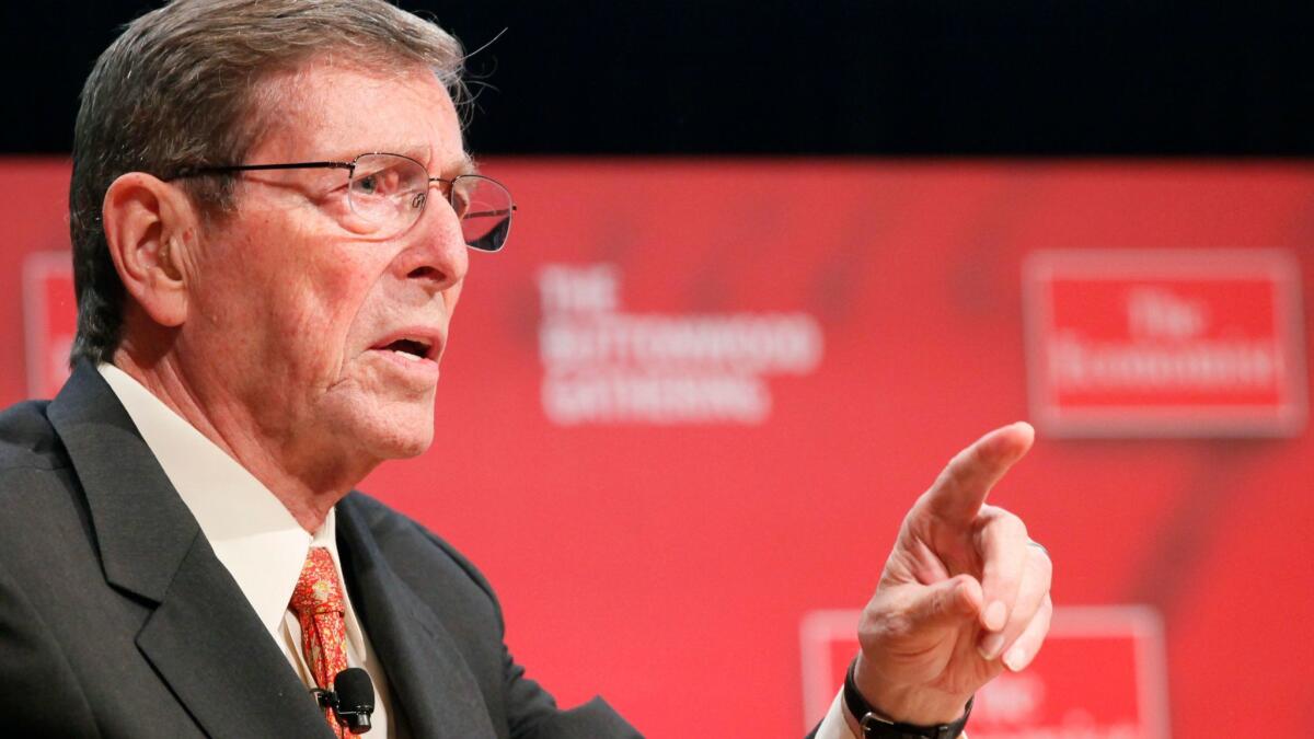Pete Domenici, former senator from New Mexico, speaks in New York on Oct. 26, 2010.