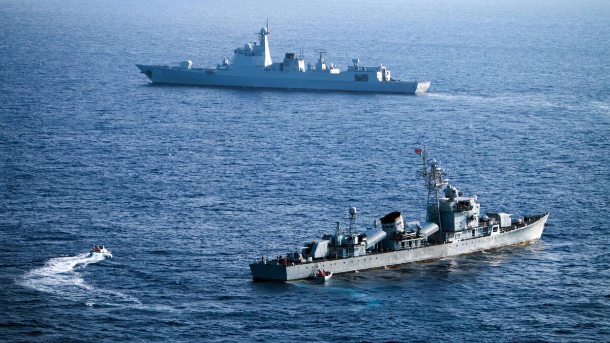 Chinese warships take part in a drill in the Paracel Islands in the South China Sea on May 5, 2016.