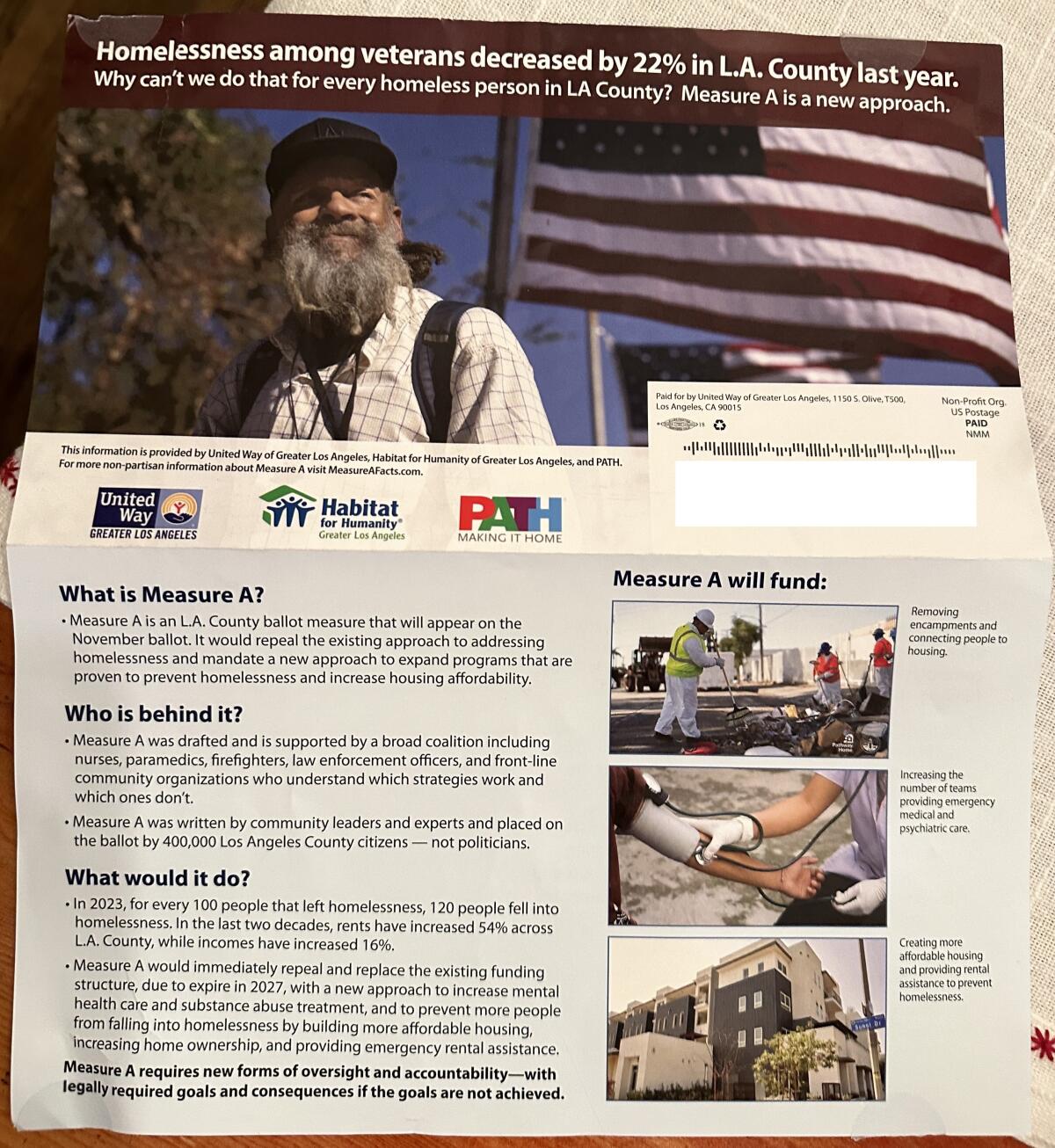 A flier promoting a homelessness ballot measure