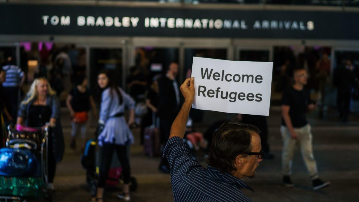 Protesters against Trump's travel bans were a common sight at LAX.